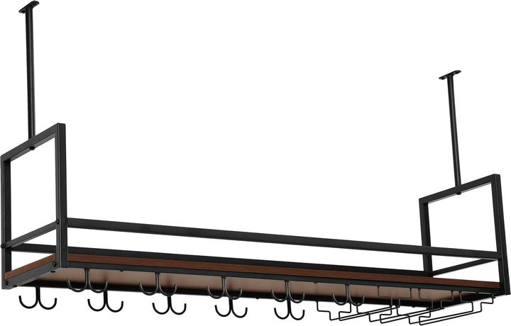 En.Casa Weinregal mit Glashalterung Borejle 120x30x65 cm Schwarz/Walnussoptik