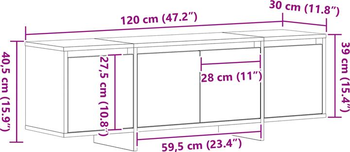 Image du produit VidaXL Meuble TV Chêne noir 120x30x40,5 cm Bois composite (120 x 30 x 40.5 cm)