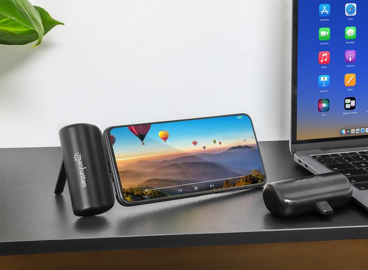 Actual product image Manhattan Powerbank 5000 mAh with integrated USB-C plug 10W for use as a mobile phone holder with L (5000 mAh, 10 W, 10 Wh)