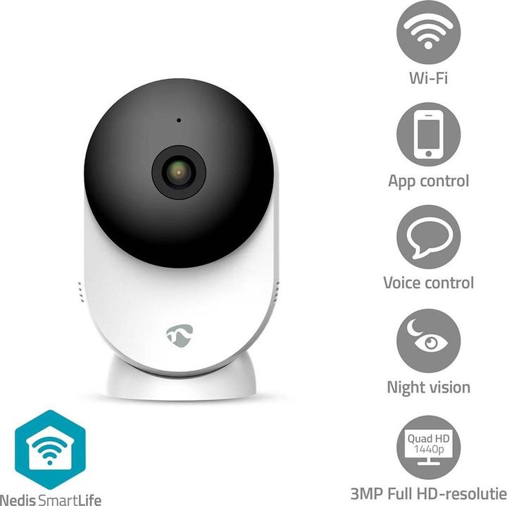 Produktbild Nedis SmartLife Innenkamera | Wi-Fi | 3MP Full HD 1296p | Cloud Storage (optional) / microSD (not en (2304 x 1296 Pixels)
