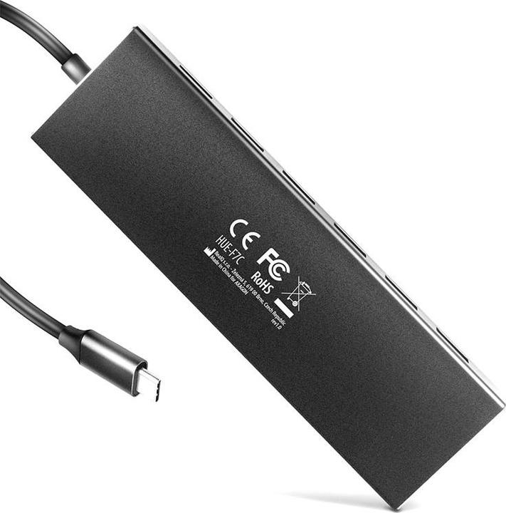 Produktbild Axagon HUE-F7A 7x USB 3.2 Gen 1 Aluminium Flat Hub, 30 cm USB-C-Kabel (USB-C, 7 Ports)