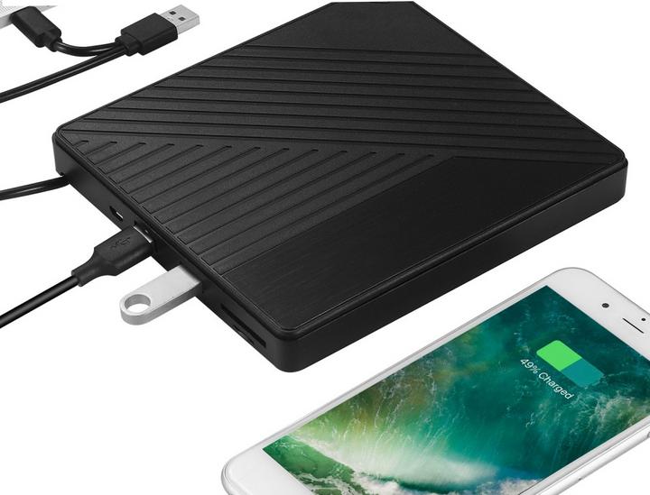 Actual product image Apfelkiste External Drive Burner Slim USB C/USB 3.0 DVD-RW Drive & SD/MicroSD Reader for MacBook/Laptop (CD burner, DVD writer)