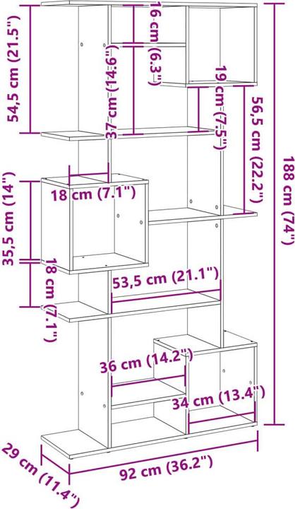 Actual product image VidaXL Bookcase Room divider Wall shelf Standing shelf Room divider Shelf Concrete grey (92 x 29 x 188 cm)