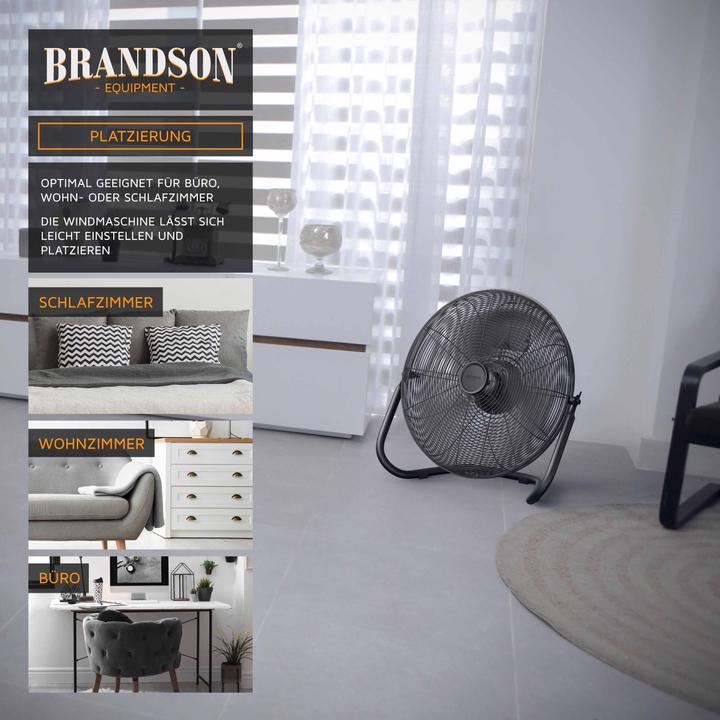 Produktbild Brandson Windmaschine, Bodenventilator im Retro Stil, hoher Luftdurchsatz, 120W, Schwarz, 50 cm Ø, neigbar