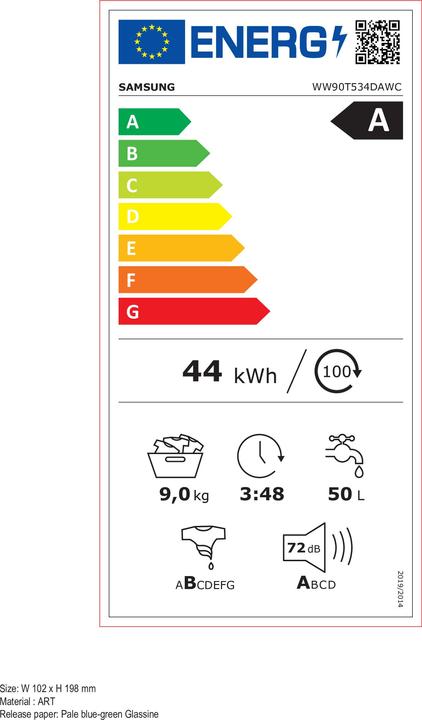 Label énergétique Samsung WW90T534DAWC (9 kg, Gauche)