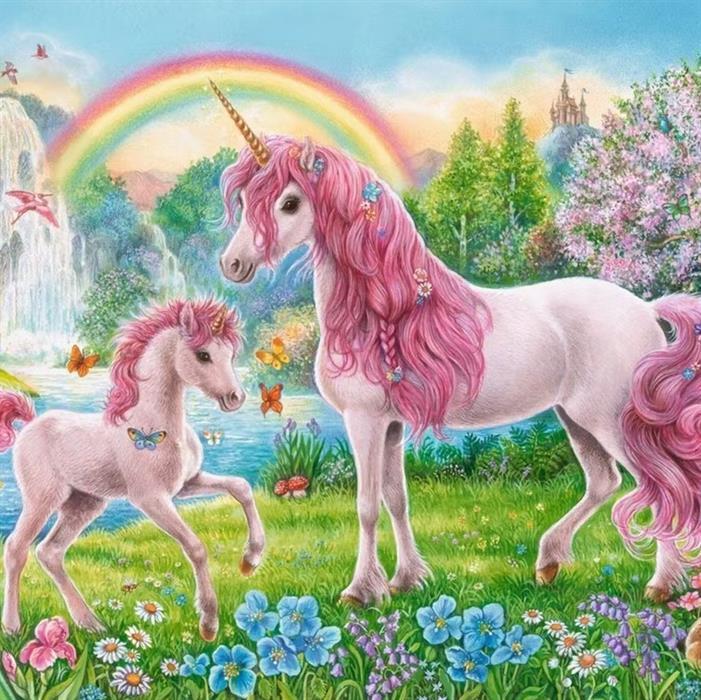 DiamantArt Diamond Painting Einhörner 50 x 50 cm, runde Steine