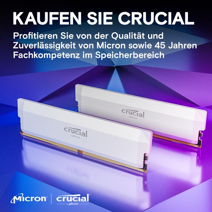 Actual product image Crucial Pro DDR5-6000 Kit 32GB 2x16GB UDIMM white Overclocking (2 x 16GB, 6000 MHz, DDR5 RAM, U-DIMM)