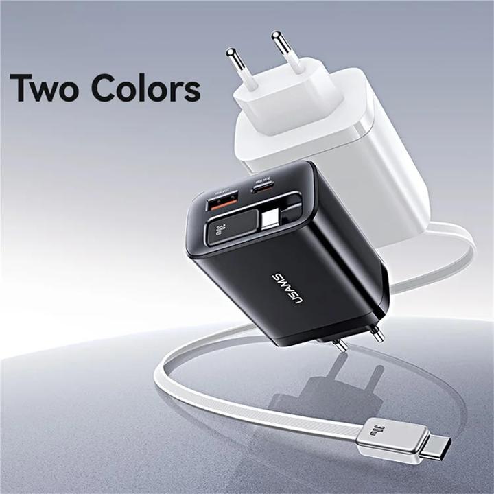 Produktbild Usams CC296 30W Fast Charger With Retractable Type-C Cable (EU) - Xiang Series White (30 W)