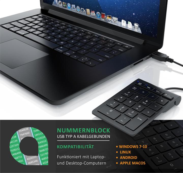 Image du produit Aplic Numpad 22 touches, clavier USB filaire, pavé numérique, pavé numérique clavier supplémentaire (DE, Filaire)