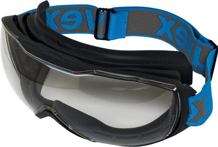 Actual product image Uvex Safety megasonic goggles, clear visor, grey/blue.