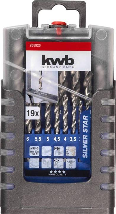 Produktbild kwb Spiralbohrer Set 19-teilig (6 mm, 1 mm, 6.5 mm, 5.5 mm, 10 mm, 1.5 mm, 7 mm, 3 mm, 5 mm, 8.5 mm, 8 mm, 2.5 mm, 9 mm, 3.5 mm, 4.5 mm, 2 mm, 7.5 mm, 9.5 mm, 4 mm)