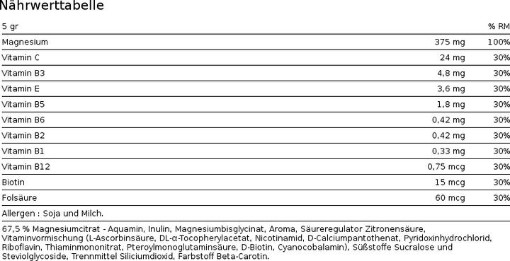 Nährwerte und Zutaten Nutrend Magneslife Instant Drink Powder (1 Stück, Pulver, 300 g)