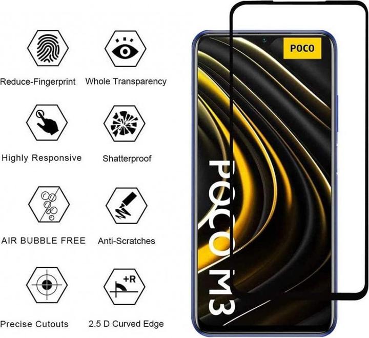 Produktbild Screenguard Xiaomi Poco M3 Full Screen Panzerglas Schutzfolie 2.5D 9H (1 Stück, Xiaomi Poco M3)