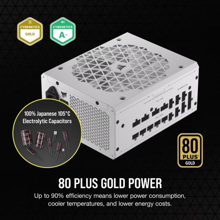 Actual product image Corsair RMx Shift White Series, RM1200x Shift White, 1200 Watt, 80 PLUS GOLD Certified, Fully Modular Power (1200 W)
