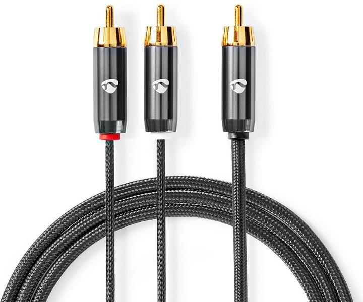 Nedis Cavo subwoofer | RCA | 2x Spina RCA | Placcato oro | 3,00 m | Rotondo | 4,5 mm | Grigio / Gun Metal (3 m)