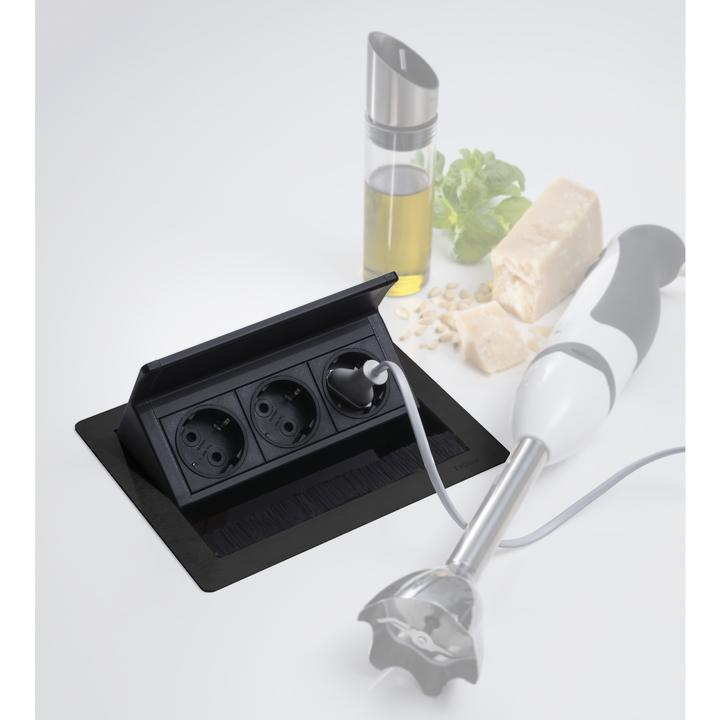 Produktbild Evoline Flip Top Push S Steckdosenleiste 3x Schukosteckdosen, schwarz (3 x, CEE 7/3, 3 m)