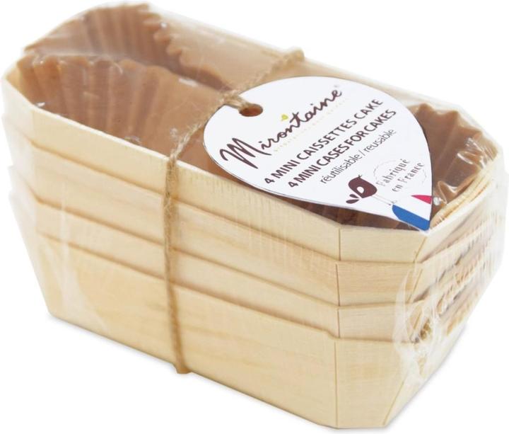 Produktbild Mirontaine 4x Mini Kuchenbackform 12x6 cm aus Holz mit 8x Backpapier