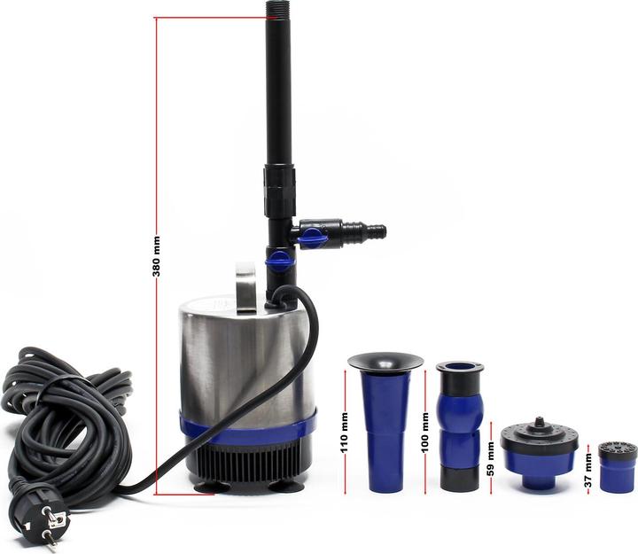 Actual product image Wiltec Stainless Steel Water Fountain with 50W and 1750l/h, incl. 3 Attachments for various Fountain Types