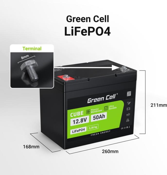Actual product image GreenCell LiFePO4 Battery for Photovoltaic Campers & Boats - 50Ah - 12.8V - 640Wh (12.80 V, 50 Ah)