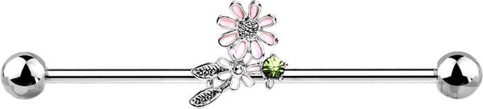 Image du produit Star Piercing Barbell silber mit Blüten und Blätter (Laiton, Acier chirurgical 316L)