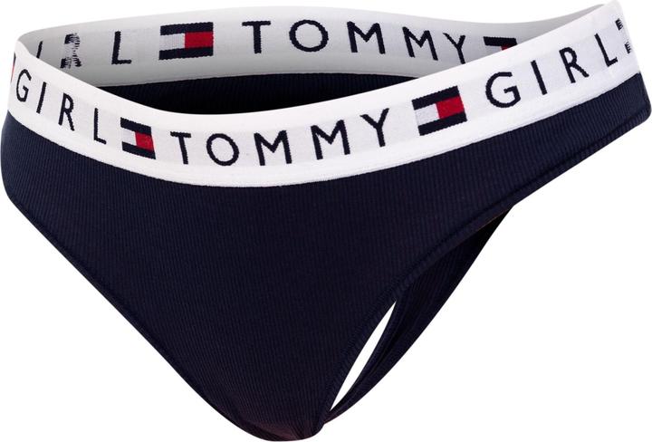 Tommy Hilfiger Women - Logo Waistband Blue Rib-Knit Cotton Thong - Size XS (XS)