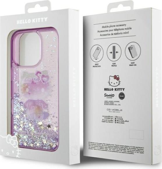 Actual product image Hello Kitty HKHCP16XL50PPU iPhone 16 Pro Max 6.9" fioletowy/purple hardcase Liquid Glitter 50TH Ann (Apple iPhone 16 Pro Max)