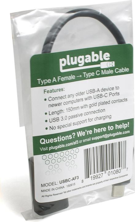 Actual product image Plugable USB C to USC Adapter Cable (0.20 m, USB 3.2 Gen 1)