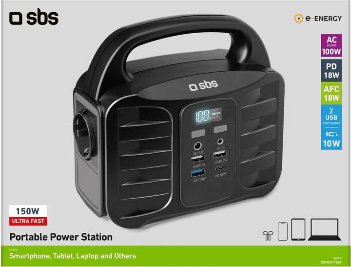 Produktbild SBS Tragbare Powerstation 150W Fast Charge schwarz (150 Wh, 4.40 kg)