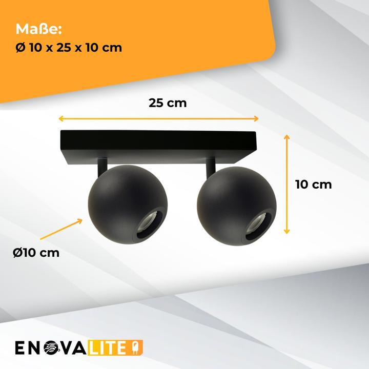 Produktbild Enovalite Deckenleuchte GLOBE, GU10-Fassung, IP20, Ø10cm, 2 flammig, schwarz (GU10)