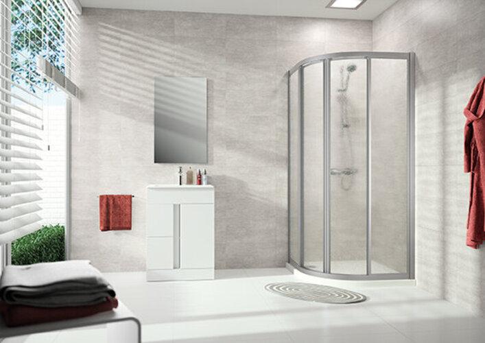 Produktbild Hüppe Alpha 2 Gleittür, 1/4-Kreis, mit zwei festen Segmenten, 900x900x1900mm, Radius 550mm, vollge (205 cm, 50 cm, 23 cm)