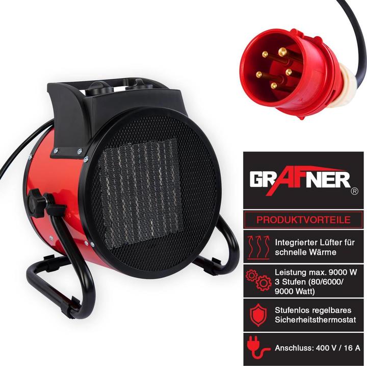 Produktbild Grafner Elektroheizer Heizlüfter Bauheizer 9000 Watt 9kw 400V Heizstrahler (9000 W)