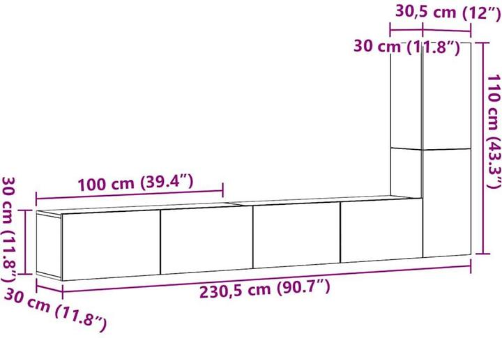 Image du produit VidaXL 3-tlg. TV-Schrank-Set Wandmontage Altholz-Optik Holzwerkstoff (100 x 30 x 30 cm)