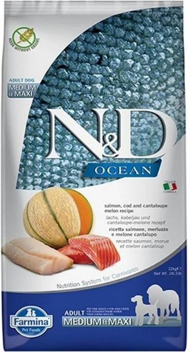 Image du produit Farmina N&D Ocean Dog Salmon Cod Cantaloupe Melon Adult Medium&Maxi - Nourriture sèche pour chiens - 1 (Adulte, 1 pcs, 12000 g)