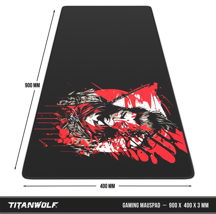 Produktbild Titanwolf Gaming Mauspad, 900 x 400mm XXL Speed Gaming Mausmatte, Mousepad Extragrosse Fläche, Samurai (XXL)