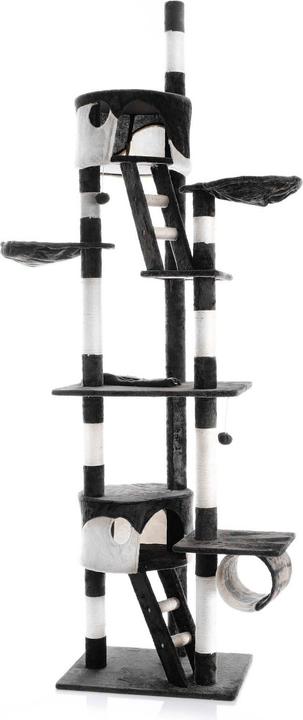 Actual product image Wiltec Cat Tree Scratching Post Climbing Tree 240-260cm in Black/White with Caves, Hammocks and Platforms (260 cm, Black and white)