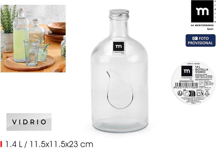 Produktbild La Mer Glass Bottle La MediterrÃ¡nea Metal Glass 1,4 L (12 Units) (1.40 l, 12 x)