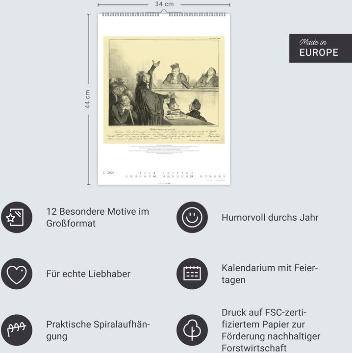 Immagine prodotto Honoré Daumier: Die Juristen Kalender 2026 (34 x 44 cm, Tedesco)