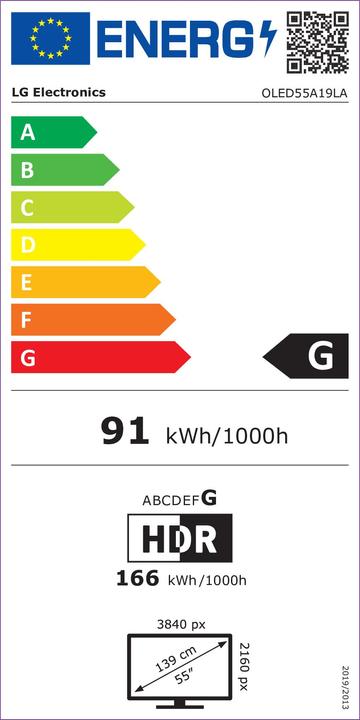 Energielabel LG OLED55A19 (55", A2, OLED, 4K, 2021)