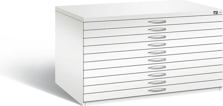 Produktbild C+P Zeichnungsschrank, DIN A0, 10 Schubladen, Höhe 760 mm, verkehrsweiss