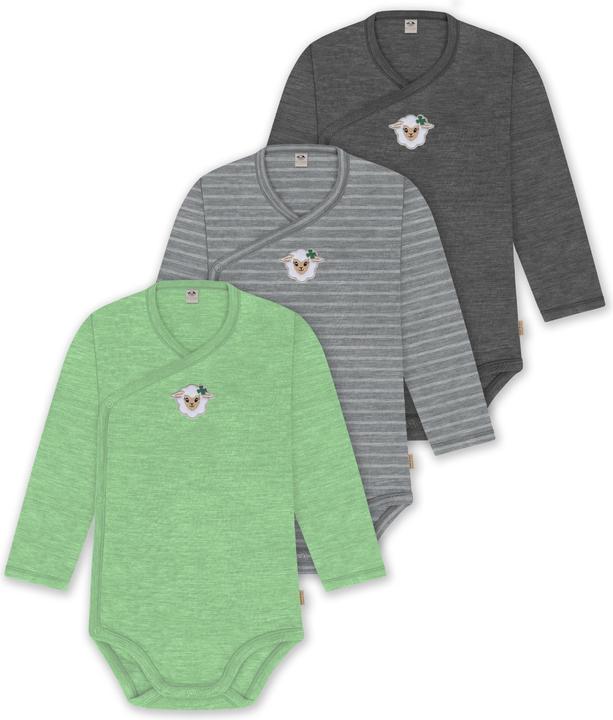 Actual product image Normani Set of 3 baby body wrap long sleeve toddler bodysuit made from merino wool - 9357 (56)