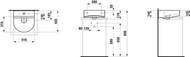 Produktbild Laufen Sonar Aufsatz-Handwaschbecken, ohne Hahnloch, mit Überlauf, 410x420mm, inkl. Ventilabdeckung (502 mm, 410 mm)