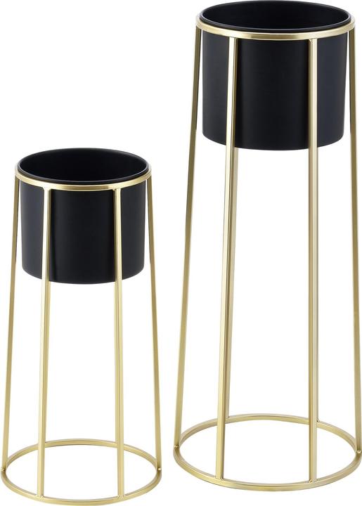 En.Casa Blumentopf Ständer Macon 2-tlg. Schwarz-Goldfarben