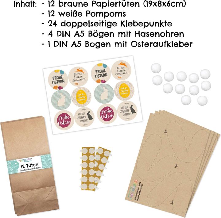 Image du produit Papierdrachen Hasentüte mit Pompom und Ohren - Set 4 - Packpapier (Papier cadeau, 24 x)