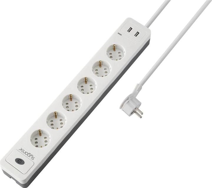 Produktbild Sygonix SY-5145334 Steckdosenleiste 12fach Weiss, Grau Schutzkontakt 1 St. (12 x, CEE 7/3, 1.40 m)