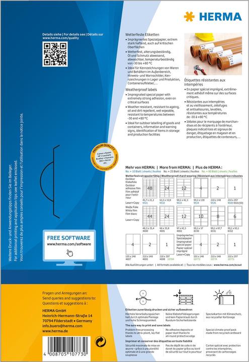 Actual product image HERMA Weatherproof shipping labels A4