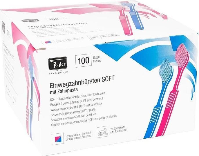 Teqler Spazzolini da denti usa e getta con dentifricio 100 pezzi (Morbido, 100 x)
