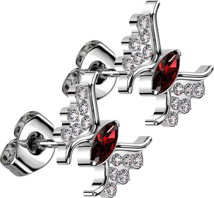 Star Piercing Threadless Ohrstecker silber Schmetterling silber Kristall rot (ohne Messing, Titan G23)