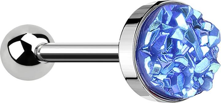 Star Piercing Micro Barbell silber mit Druse Stein dunkelblau (ohne Messing, Chirurgenstahl 316L)