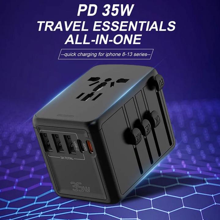 Produktbild PhoneLook Reise Ladeadapter 35W Multistecker EU-UK-US-AU 3x USB-A und 2x USB-C PowerDelivery