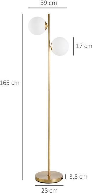 Image du produit Swisshandel24 Lampadaire Lampadaire Abat-jour en verre en 2 parties, acier+verre, 39 x 28 x 165cm (Golden (E27)